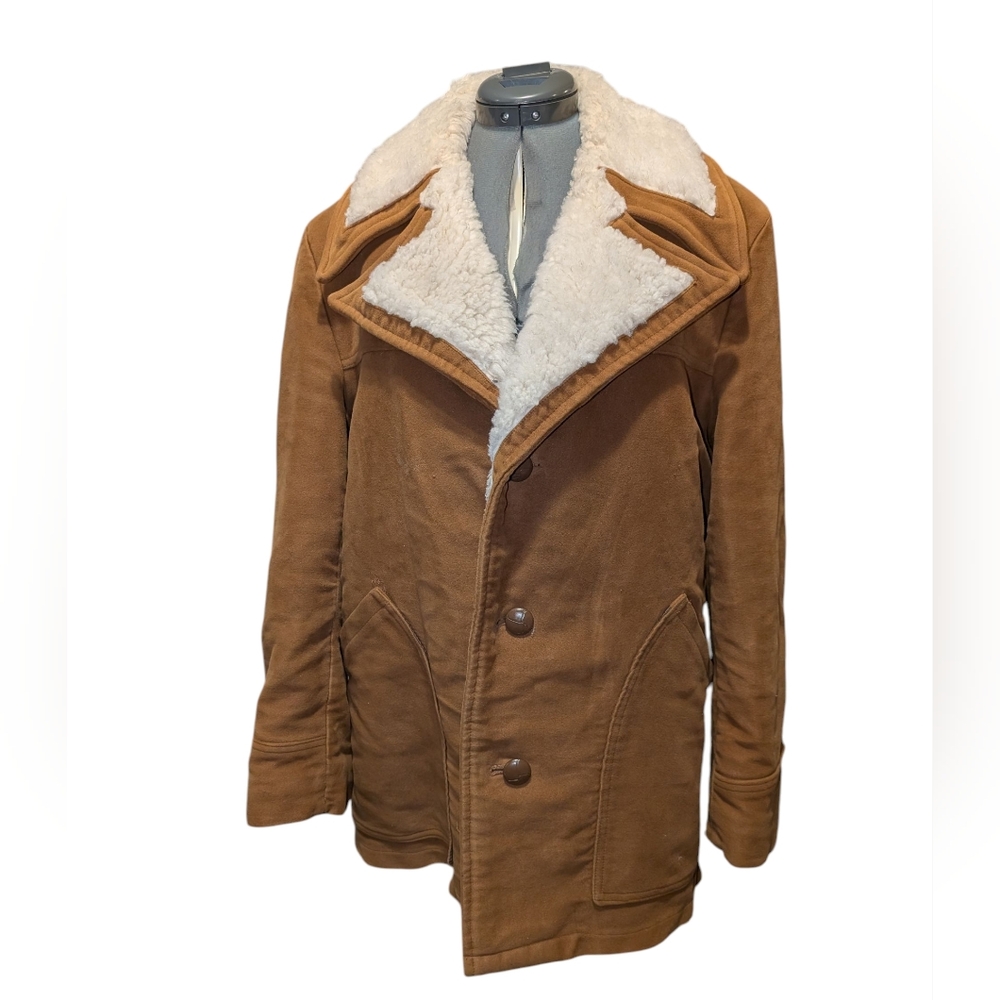70's‎ vintage  Men's Brown Sherpa  Winter Rancher Coat  Leather Suede Jacket